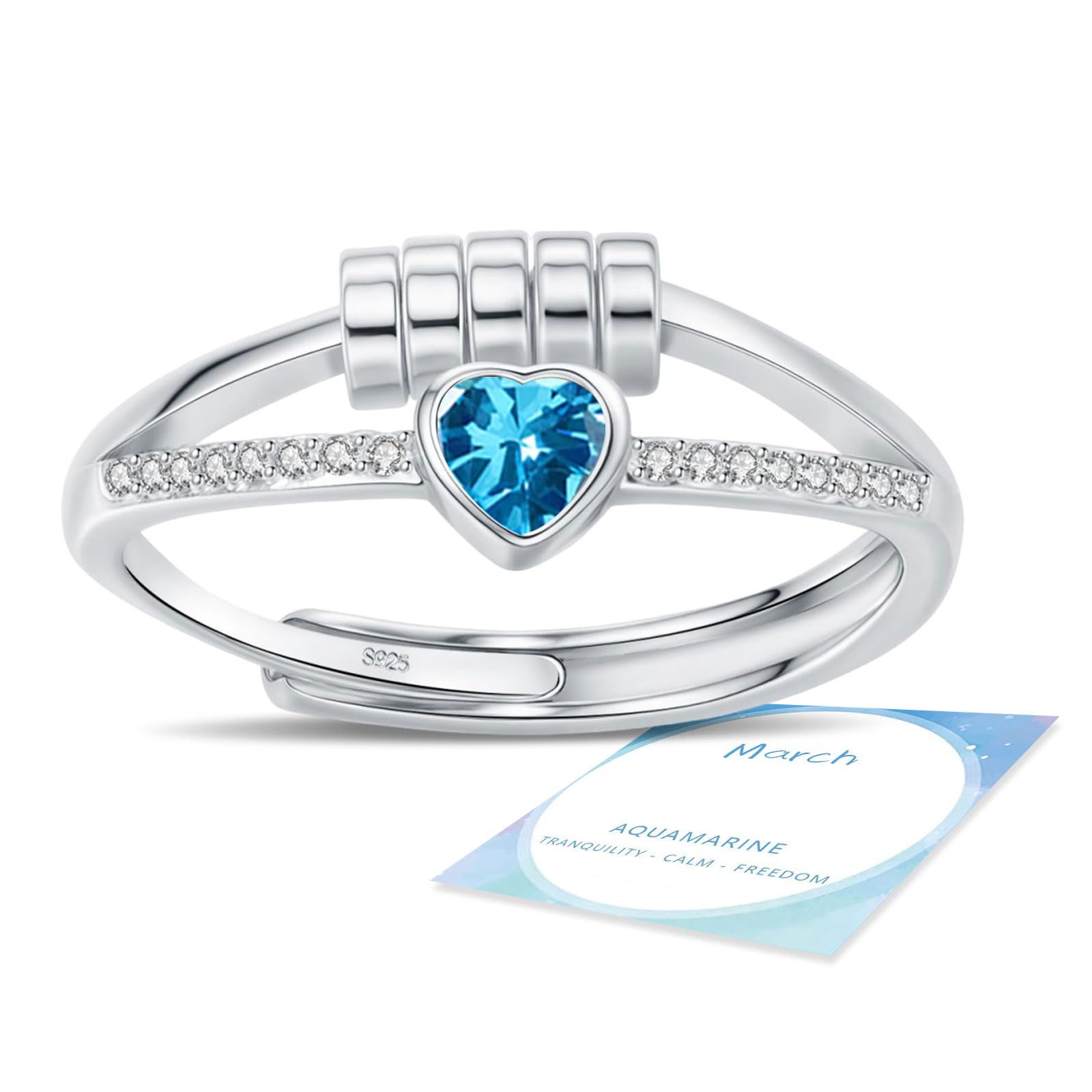 HEEYA Anxiety Ring für Damen Silber Ringe mit Geburtssteinen