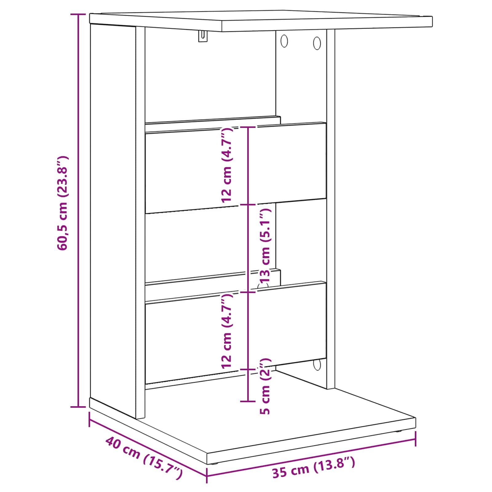 Beistelltisch Schwarz Eichen-Optik aus Holzwerkstoff 40 x 35 x 60,5 cm, kompakter Couchtisch mit Ablagefach für Wohnzimmer, Schlafzimmer, Büro, platzsparend und modernes Design