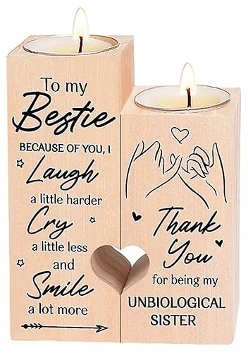 Women Gifts For Birthday, Friendship Sister Candles For Best Friends, Beautiful Heart Candlesticks Wooden Candle Holders, Unbiological Sister Candles Gifts To Bestie, Personalized Gifts For Women #TOP1