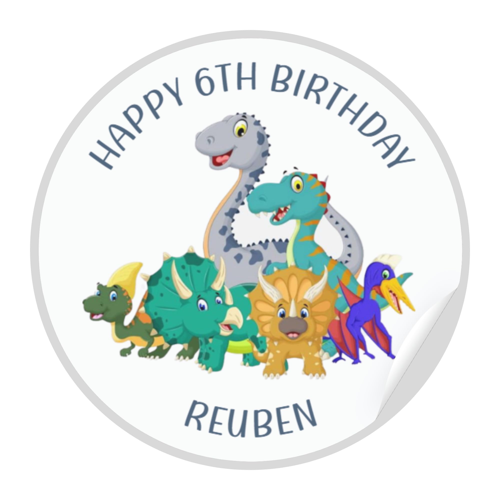 Personalised Dinosaur Happy Birthday Stickers - Name & Age (63mm - 12 Stickers)