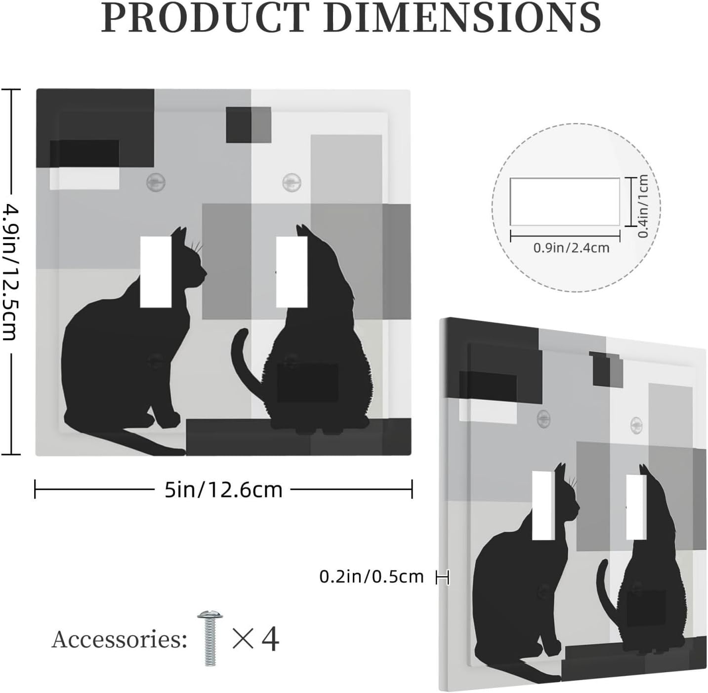 Decorative Light Switch Cover Modern Abstract Geometry Cute Black cat 2 Gang Wall Plates Double Toggle Switch Plate Decora Electrical Outlet Cover Faceplates for Bedroom Bathroom Decor image 5