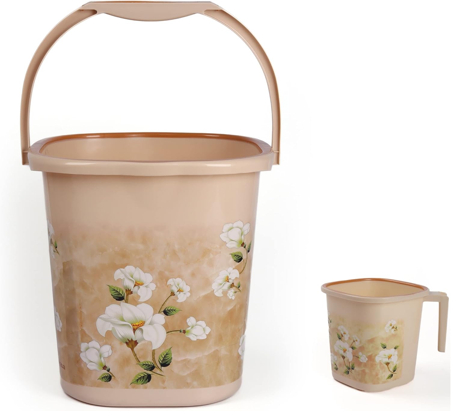 Nayasa 2 Piece Plastic Bathroom Bucket and Mug Set, Brown