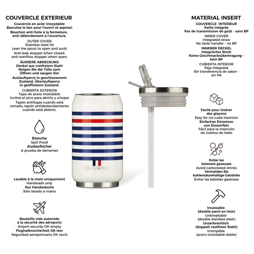 LES ARTISTES Paris A-4250, Insulated Can, 280ml, BPA-Free Insulated Bottle, Reusable, Flip Spout with Straw, Stainless Steel - Image 4