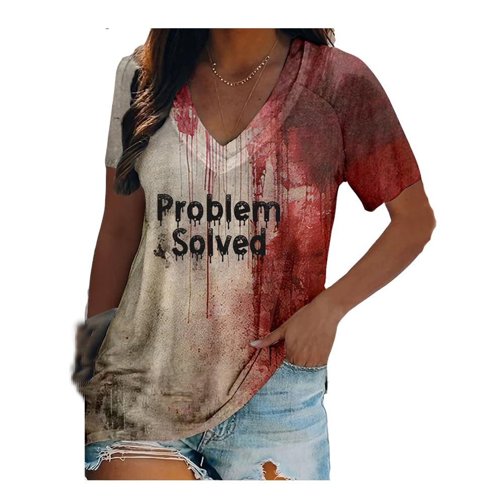 Sweat Col Rond Problème Résolu Tee Shirt Homme Sang Halloween T-Shirt Manches Longues Party T-Shirt Graphique Haut Horreur Tunique Décontractée, 02-grey, L