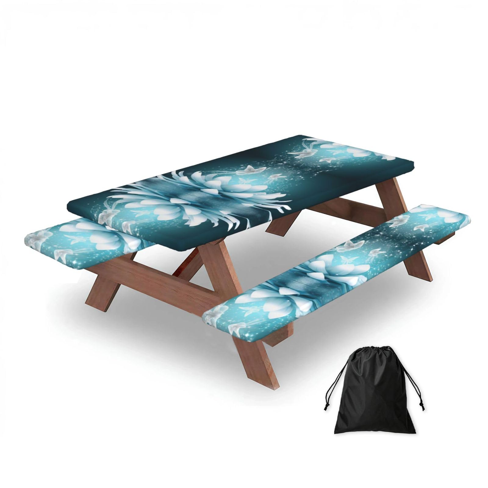 Zqytgfdc Black Lotus Flowers Rectangular Water-Repellent Picnic Tablecloths, Outdoor Camping, Picnic, Bbq