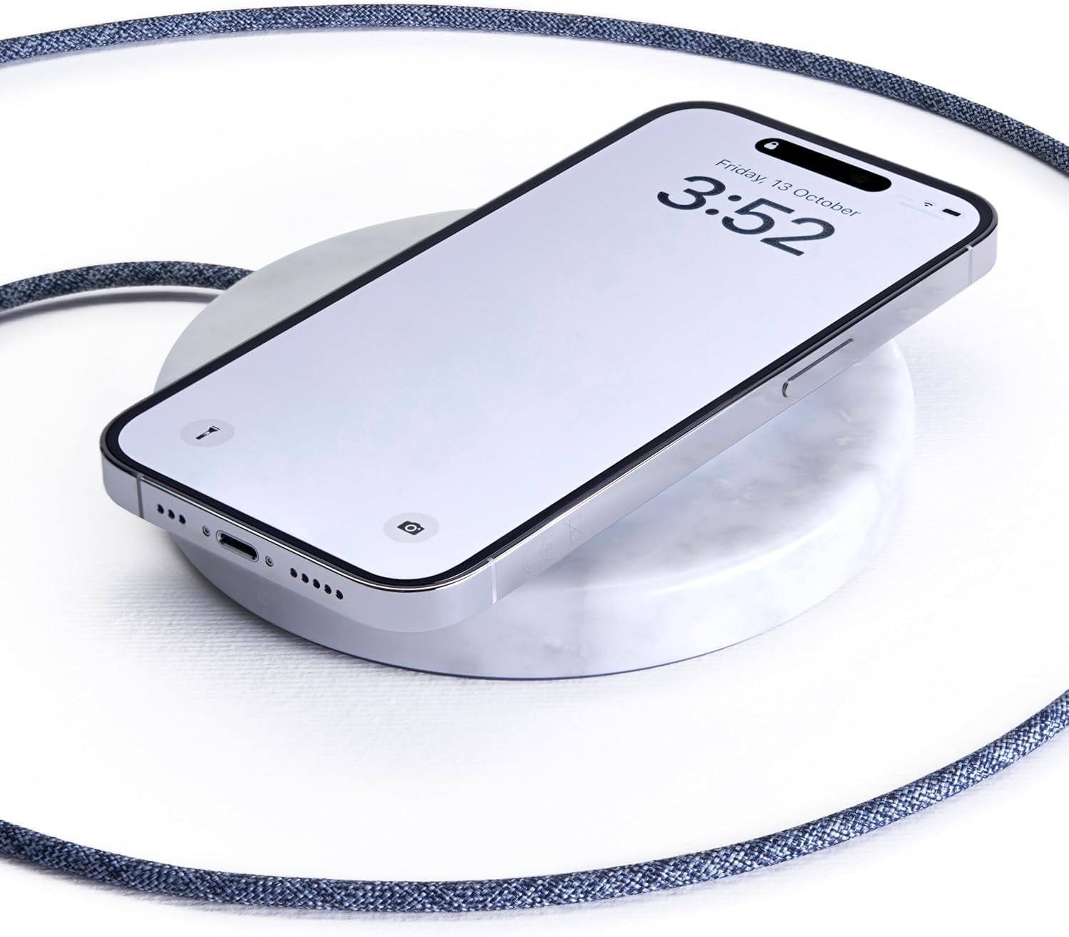 Einova Classic Stone – Marble Wireless Charging Pad Designed in Italy, Integrated 6 ft USB-C Cable, Smartphones, Wireless Earbuds, Smartwatches –