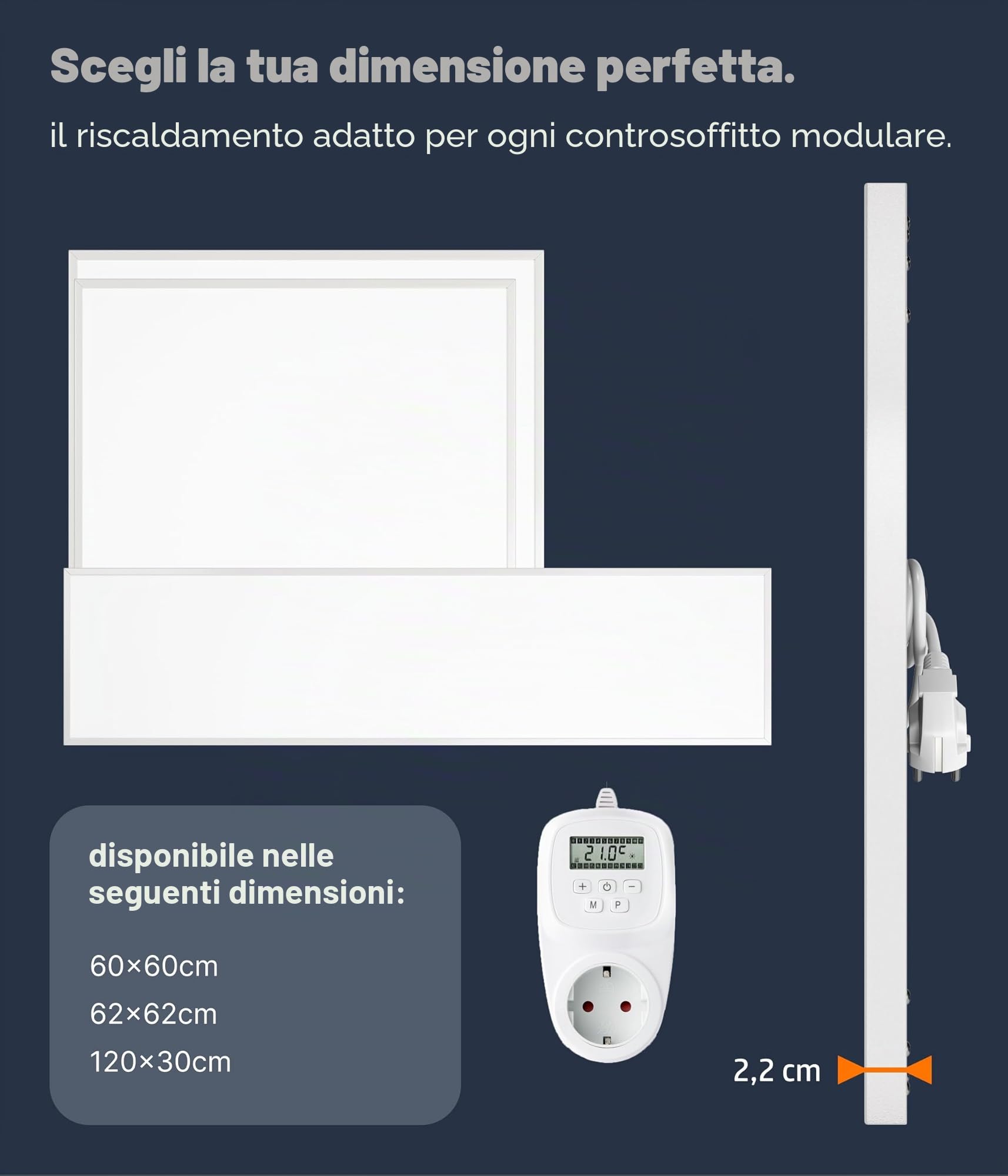 VIESTA® CF riscaldatore a infrarossi 60×60 cm 360 W con termostato TH12 – pannello riscaldante Carbon Crystal per parete, soffitto e controsoffitti modulari