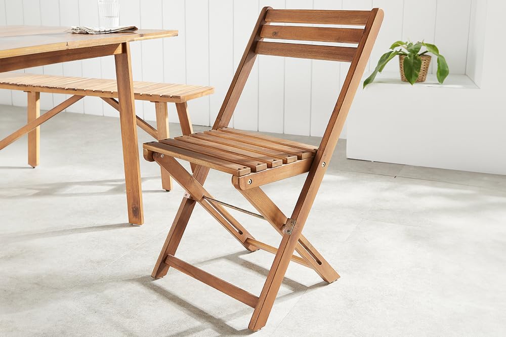 Riess Ambiente Outdoor Balkon Stuhl Bali - Akazienholz - Natur Honey - klappbar wetterfest Gartenstuhl Klappstuhl Holzstuhl