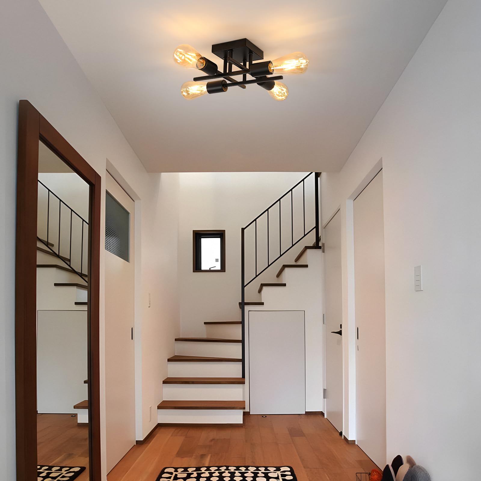 Pheashine Industrial Vintage Ceiling Light, 4-Light Semi Flush Mount Ceiling Lamp with E27 Sockets - Image 2