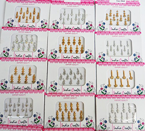 50 Bindi Packets Wholesale Bindis Mix combo of Silver,Gold,Colorful Face Jewels Bollywood Stickers Indian Bindi