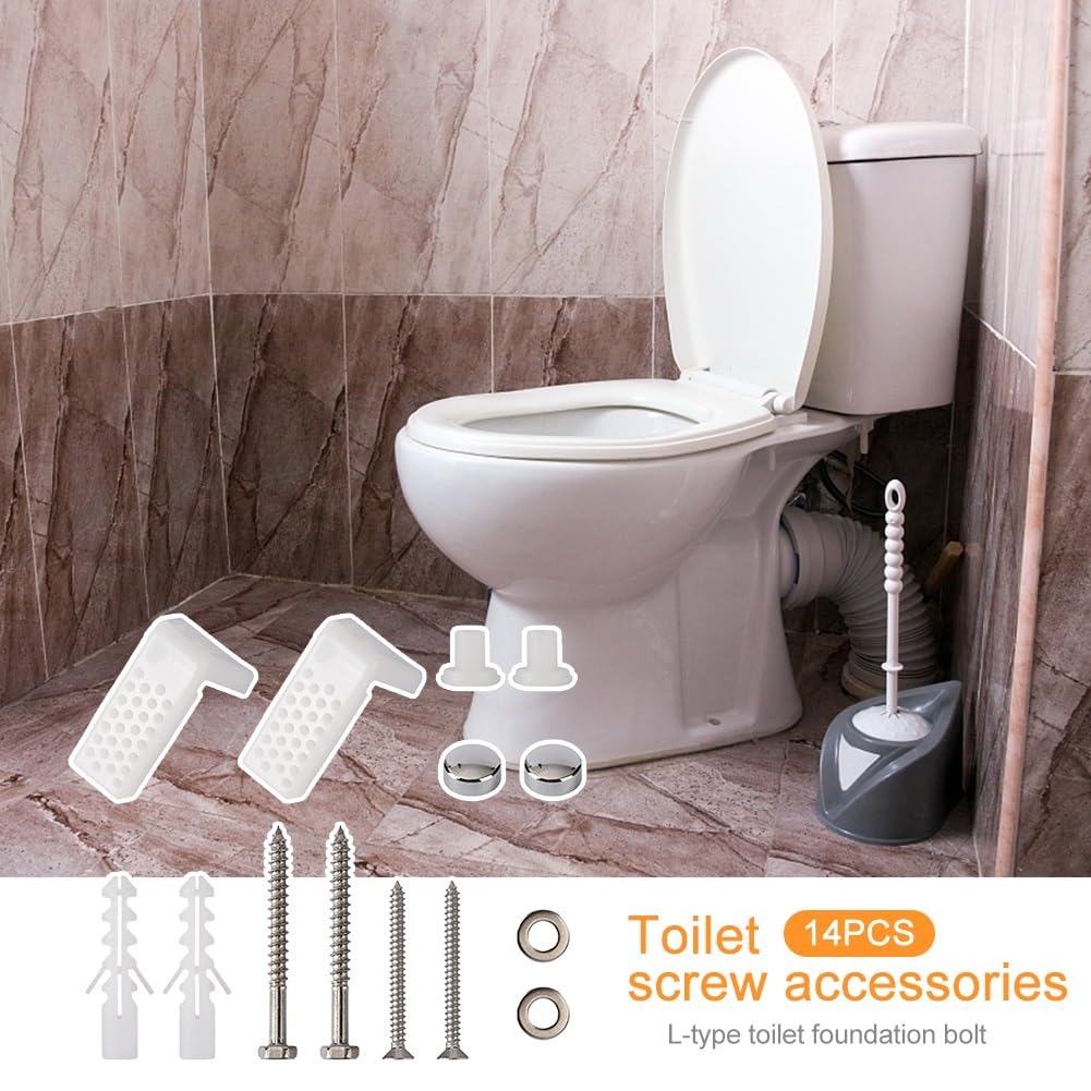 14pcs/Set Tools Bathroom Foot Mounting Toilet Screws Heavy Duty Fixing Accessories Replacement Parts Bolts Fixture Base L Shaped Expansion Tube Head Screw Screw for Gypsum Board