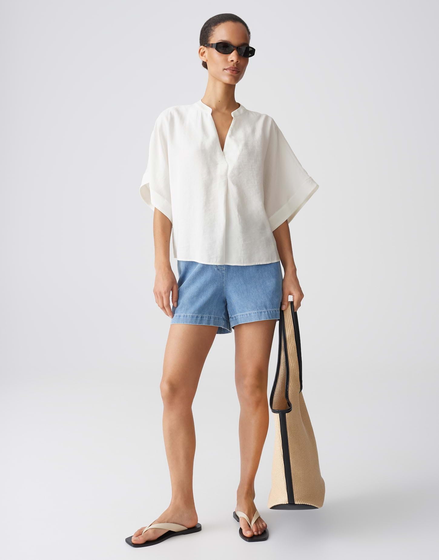 OPUS Damen Kurzarmbluse | Oversized geschnittene Cape Bluse im Cottonmodal Mix