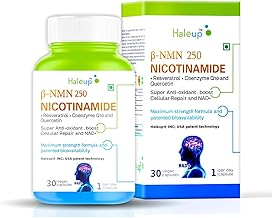 Haleup USA NMN 250 mg 3-in-1 Formula, Enriched with Resveratrol, Quercetin and CoQ10 |99.9% Pure |Healthy Ageing|Cellular Repair|Boost NAD+| Energy Levels| Skin Health