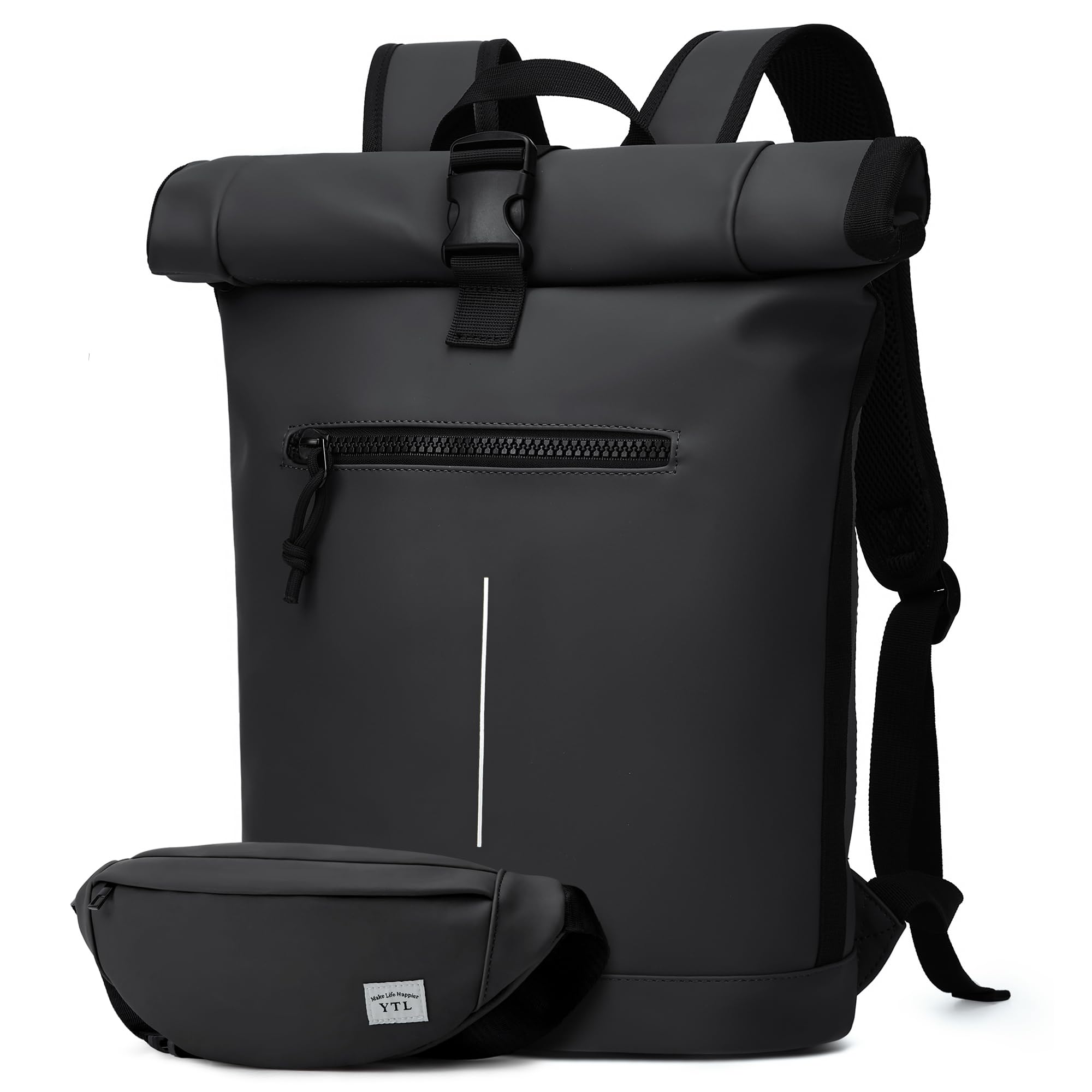 YTL Rolltop Wasserdicht Rucksack für Damen & Herren,mit Laptopfach für 17 Zoll,Groß Elegantrucksack Rucksäcke Daypack für Radfahren,Reisen,Tasche für Schule, Uni Gürteltasche