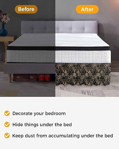 Miniatura 3 de Falda de cama de mármol tamaño Queen de 16 pulgadas de caída, ajustable y elástica, plisada, con volantes de lujo para cama individual, matrimonial,