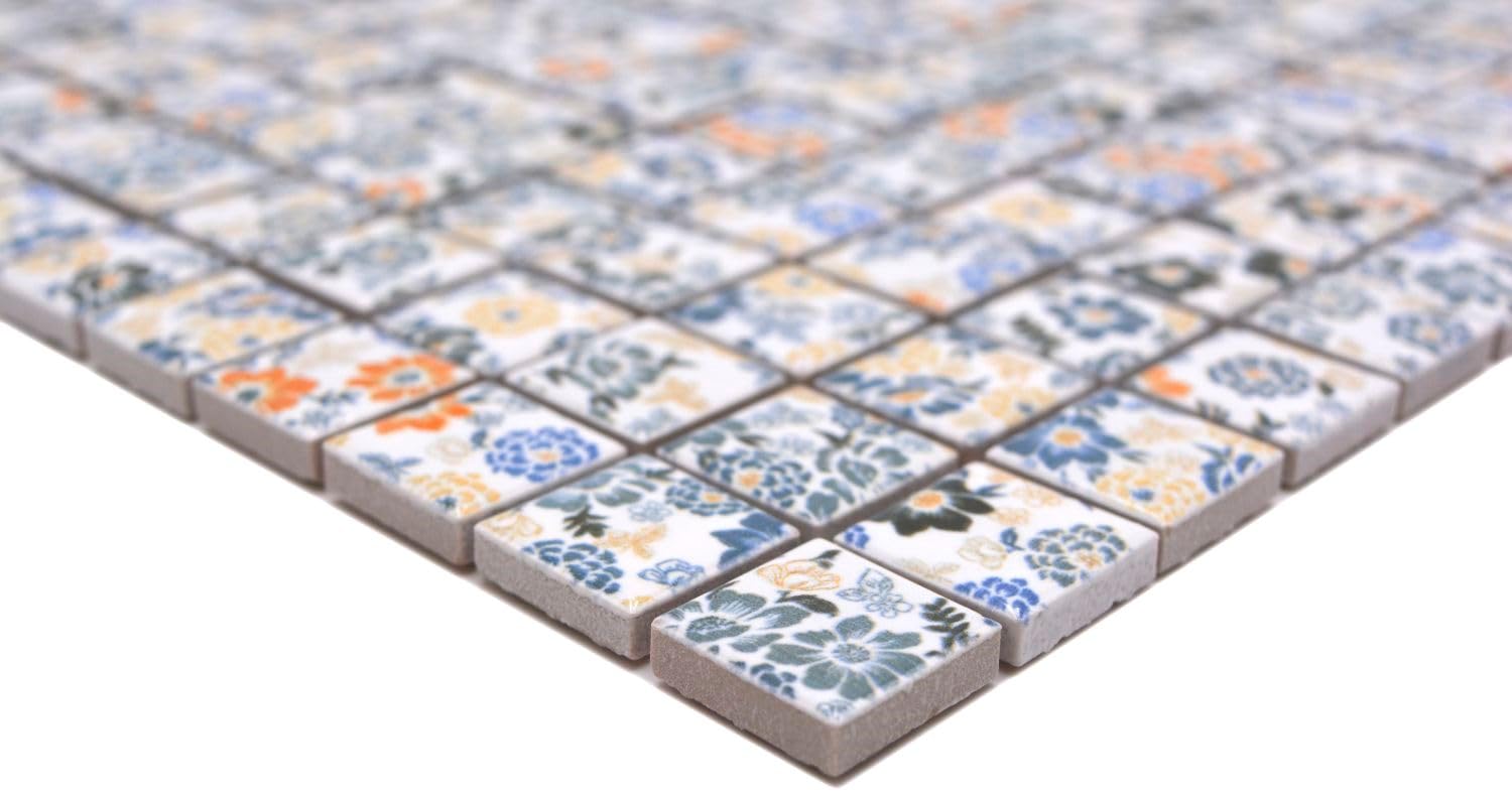 Mosaïque carrée en céramique Motif fleurs printanières | 10 tapis de mosaïque.