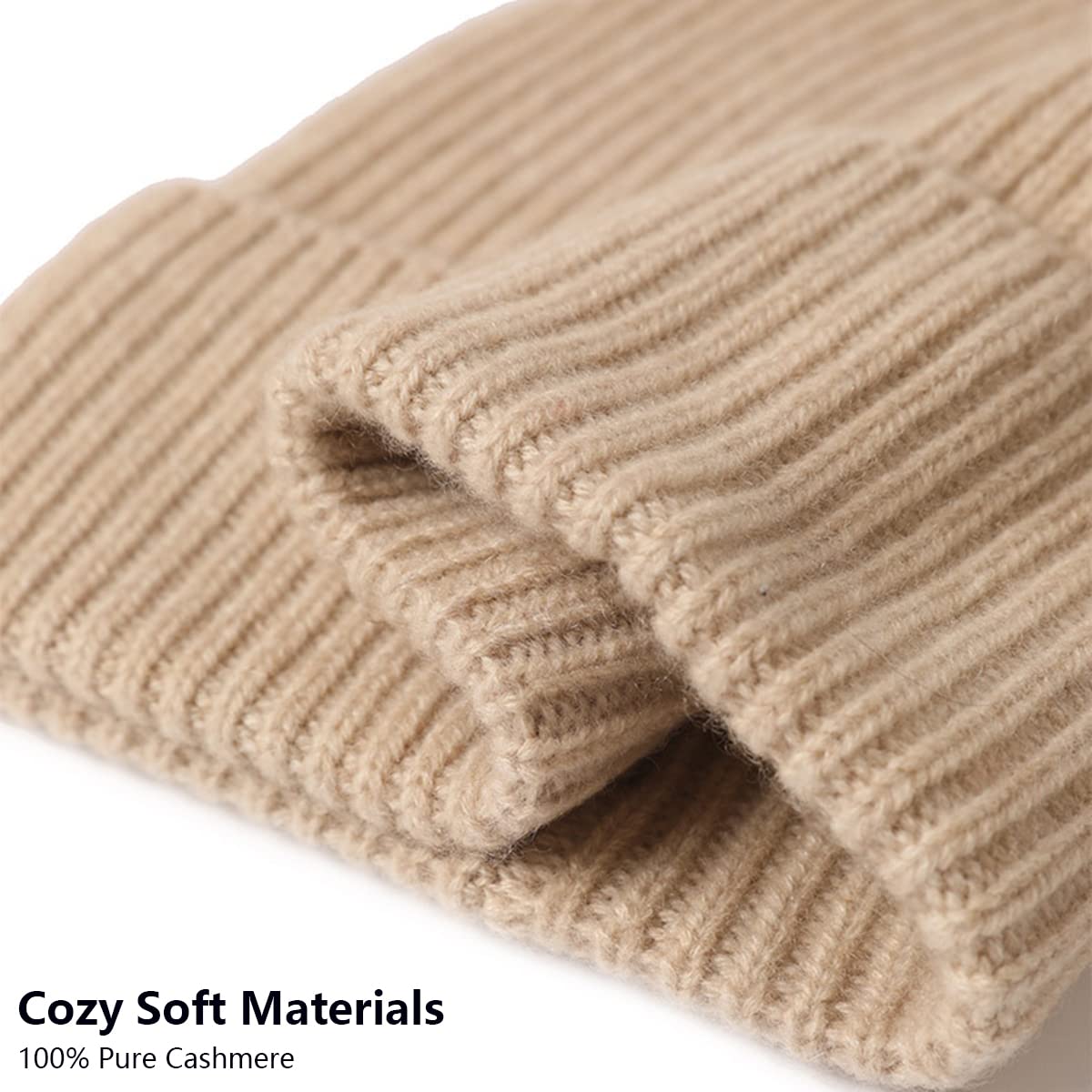 Berretto Classico Donna in Cashmere, Cappello a Polsino a Maglia Caldo Invernale, Morbido Cappellino a Cranio Casual Berretto da Pescatore Cappelli da Sci in 100% Cashmere, Regalo Donne Beige One