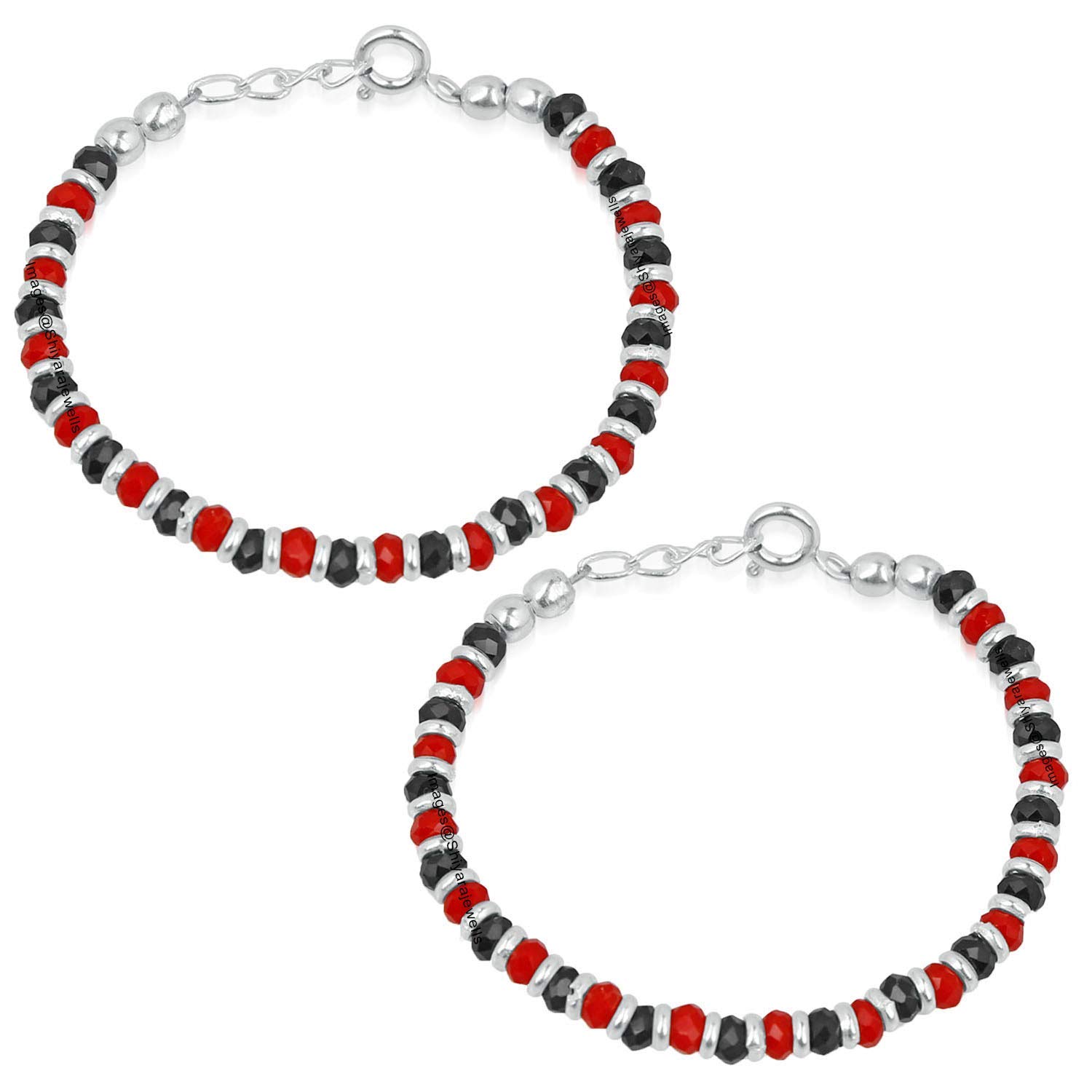 NEMICHAND JEWELS 925 Sterling Pure Silver(Chandi) Black & Red Bead Crystal Nazariya Bangle/Bracelet For Kids - One Pair (B08JD5T88B) Amazon Price History, Amazon Price Tracker