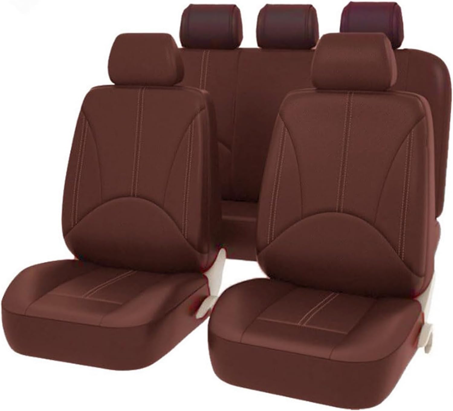 Coffee Luxury PU Leather Car Seat Covers Full Set Waterproof Car Seat Cover All Season Fit for SUV Sedan Van Airbag Compatible Elegance