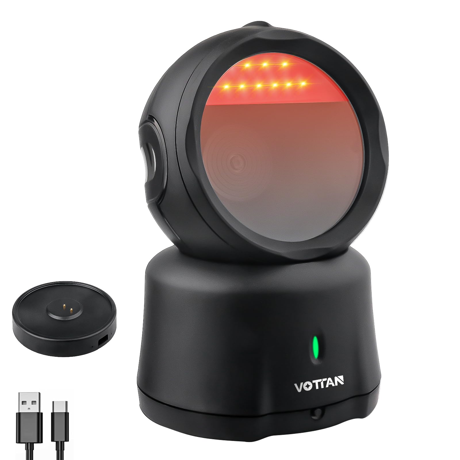 VOTTAN Omni-Directional Barcode Scanner, Bluetooth & 2.4G Wireless Hands-Free Desktop Barcode Reader, 360° Rotating Charging Holder Adjustable Scan Head 2D QR Code Presentation Scanner