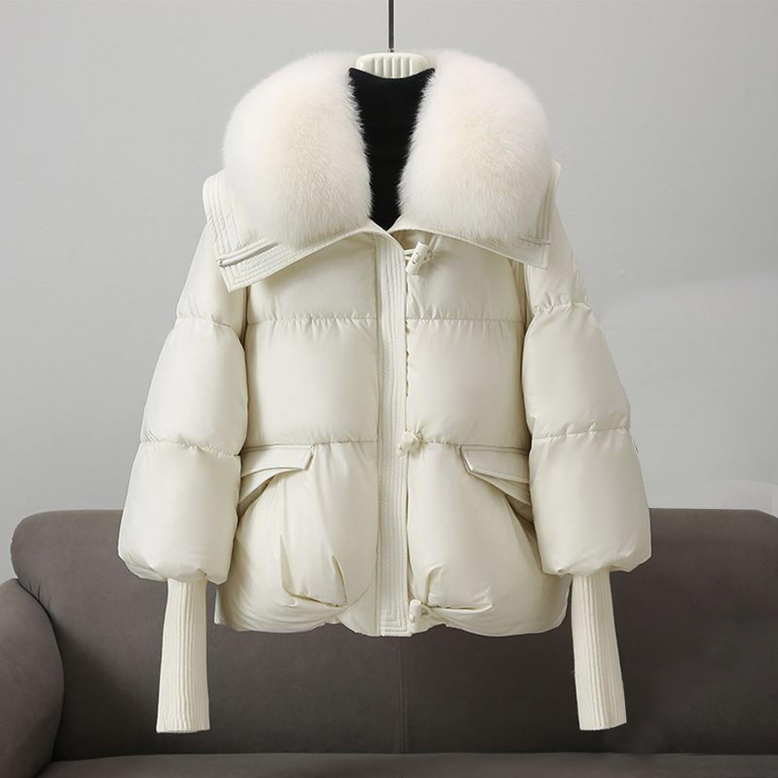 MJGkhiy Piumino Donna Invernale Corto Curvy Elegante Puffer Jacket Con Pelliccia Collo Piumini Imbottita Caldo Giubbino Trapuntato Autunnale Moda Cappotto Con Zip Comodo Giacca Antivento