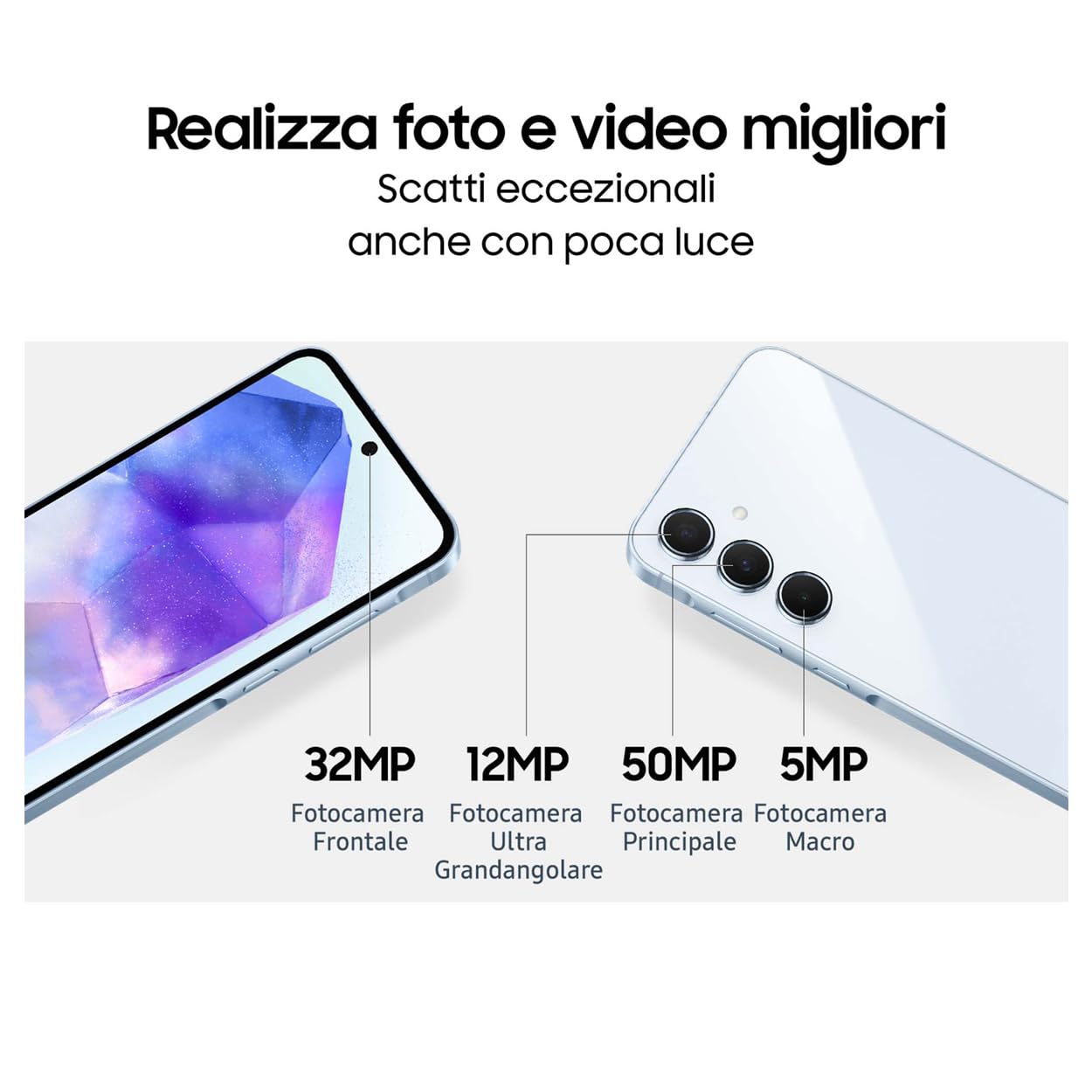 Samsung Galaxy A55 5G,Clear Cover inclusa, Smartphone Android 14, Display FHD+ Super AMOLED 6.6”, 8GB RAM e 256GB di memoria interna espandibile, Batteria 5.000 mAh, Awesome Lemon [Versione Italiana]