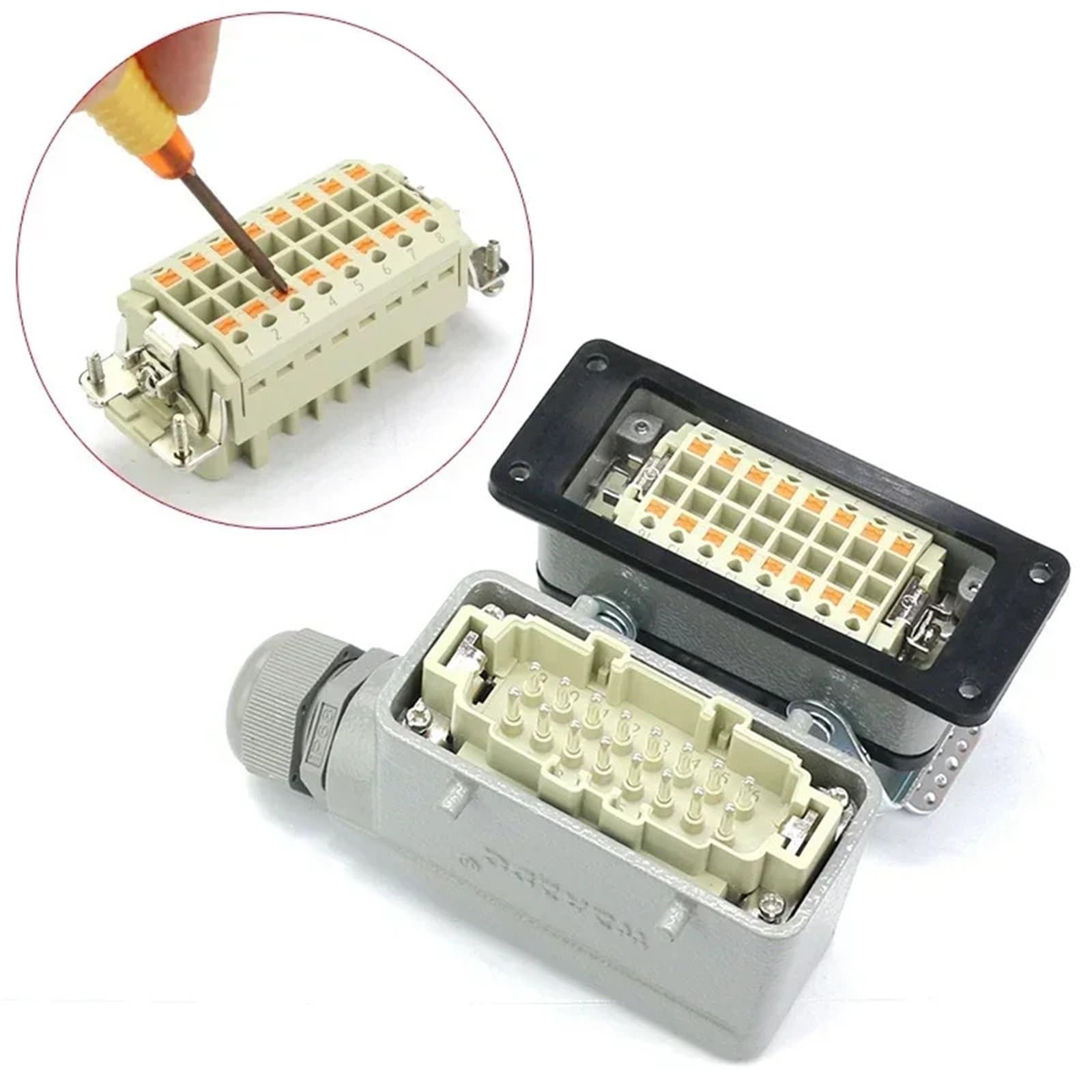 Connecteur de câblage sans outil 6/10/16/24/32/48 broches HE entrée supérieure/latérale Connecteurs Powe industriels 1 pièce (24 cœurs côté extérieur)
