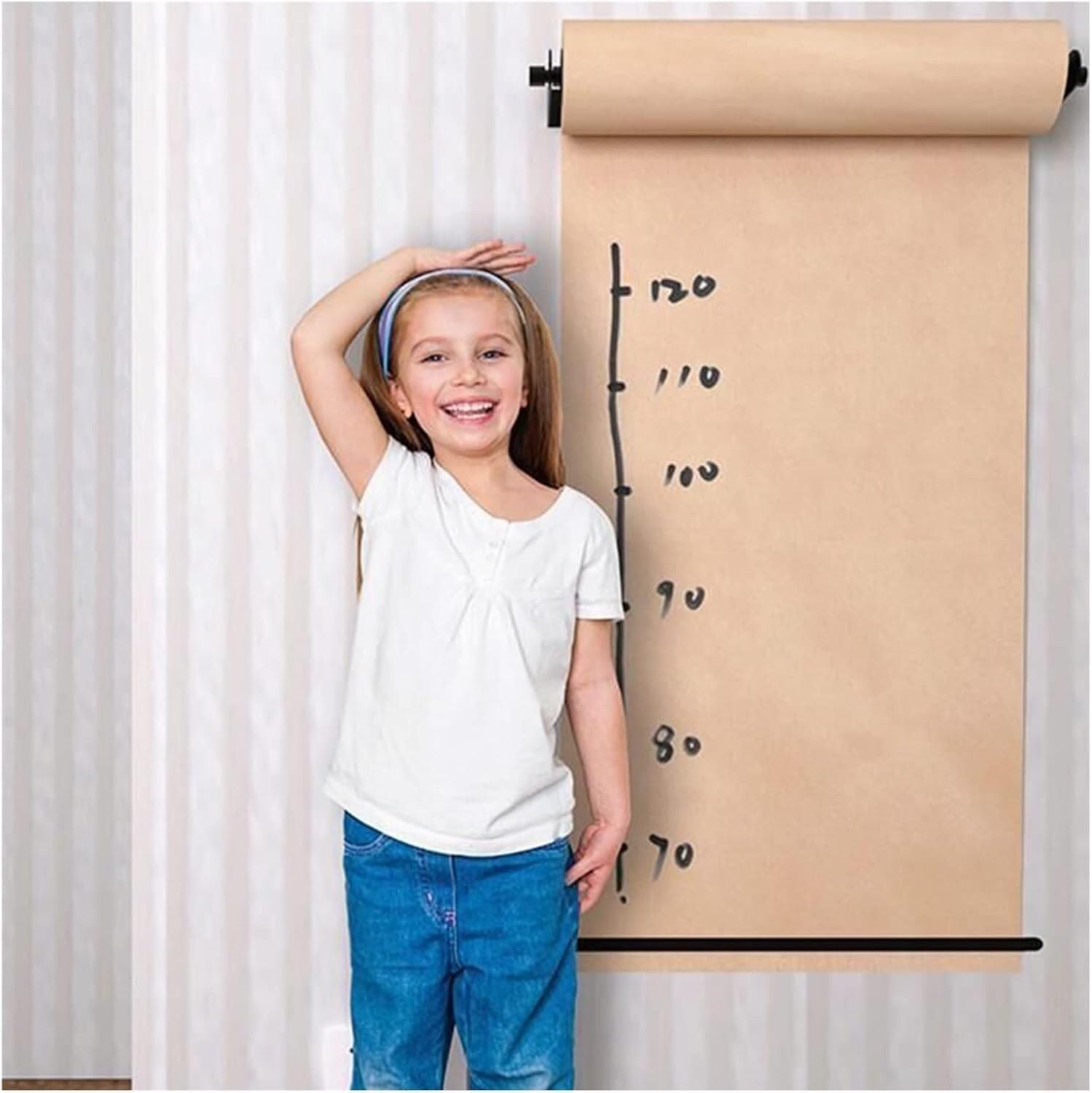 Stojak na papier pakowy, dozownik i obcinak do papieru do rysowania dzieci, metalowy uchwyt ścienny do rolki papieru, idealny do pokoju dziecięcego, czarny-97 cm/38,1 cala szeroki