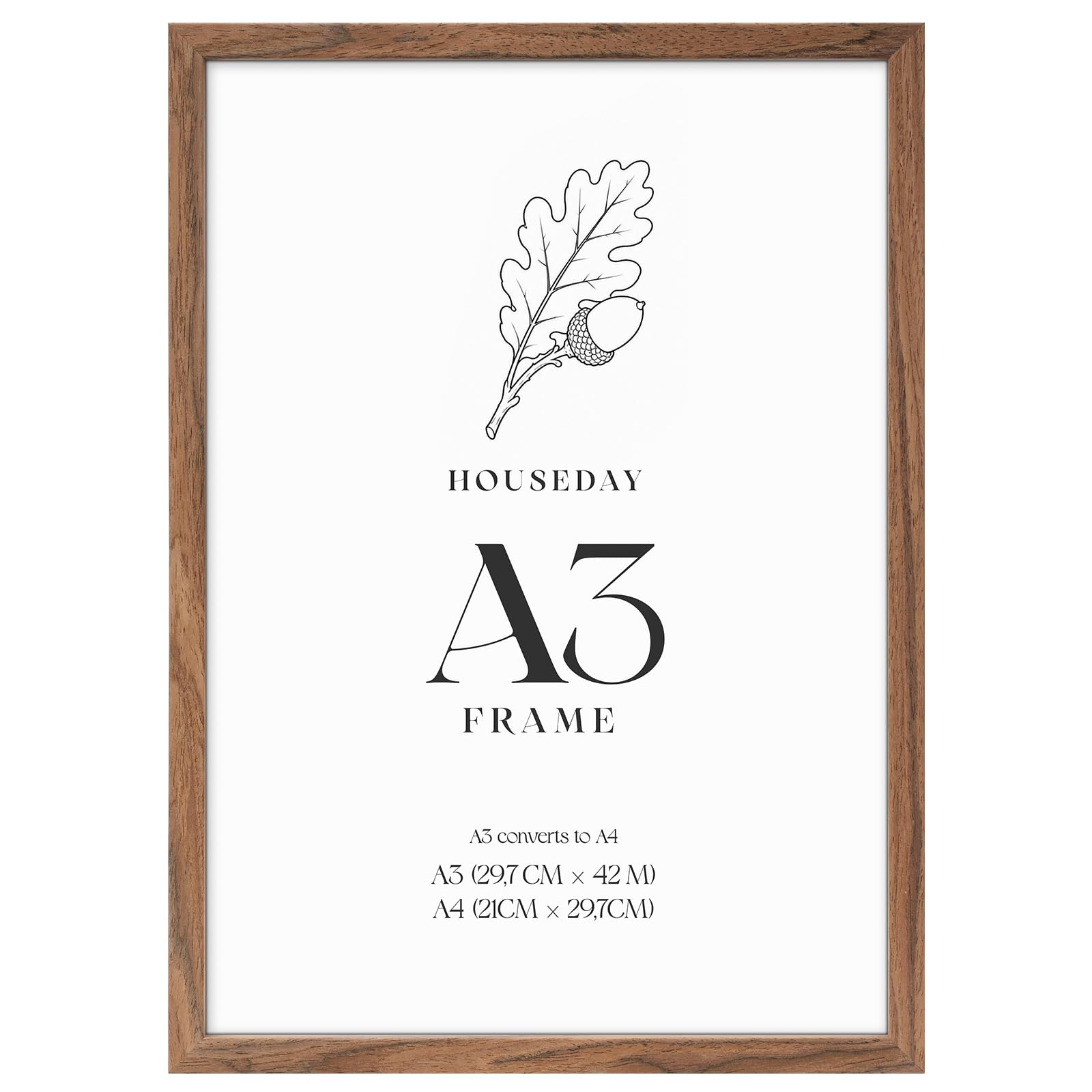 HOUSE DAY A3 Picture Frame Wooden Wall Mount Photo Poster Frame Brown
