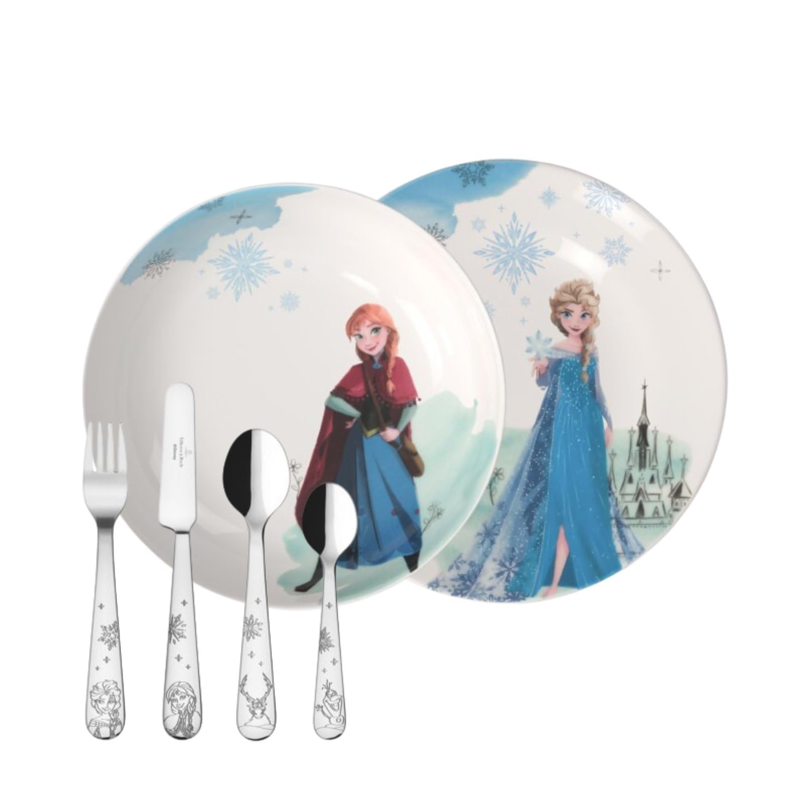 Villeroy & Boch Disney Frozen Ess-Set 6-teilig | Kinder-Set mit Disney Elsa & Anna-Motiven, Premium Porzellan, Besteck aus Edelstahl, Spülmaschinenfest