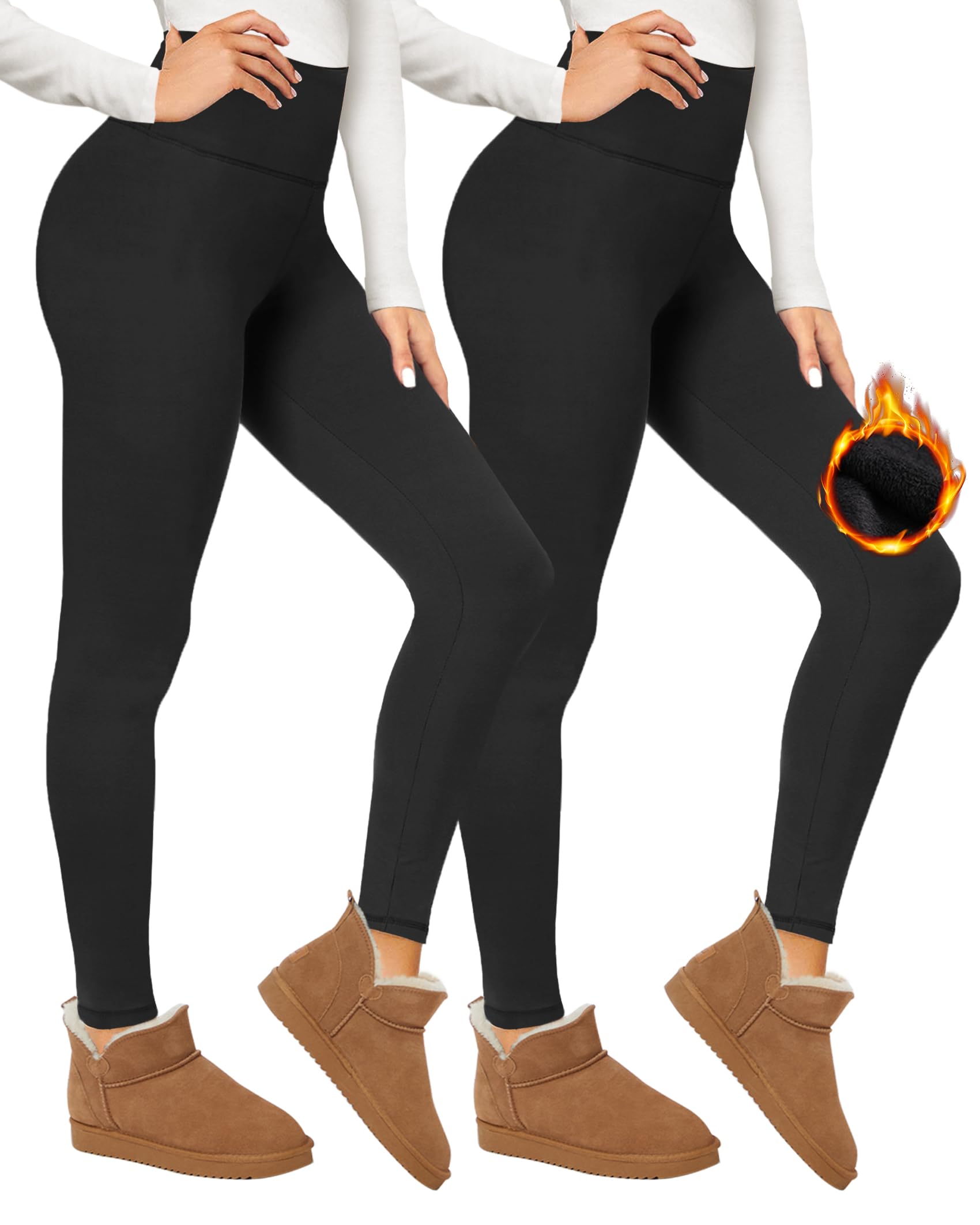 CAMPSNAIL 2er Pack Thermo Leggings Damen High Waist Gefütterte für Sport | Warm Gefütterte Thermohose, Blickdichte Fleecehose & Strumpfhose, Dicke Thermounterwäsche für Winter