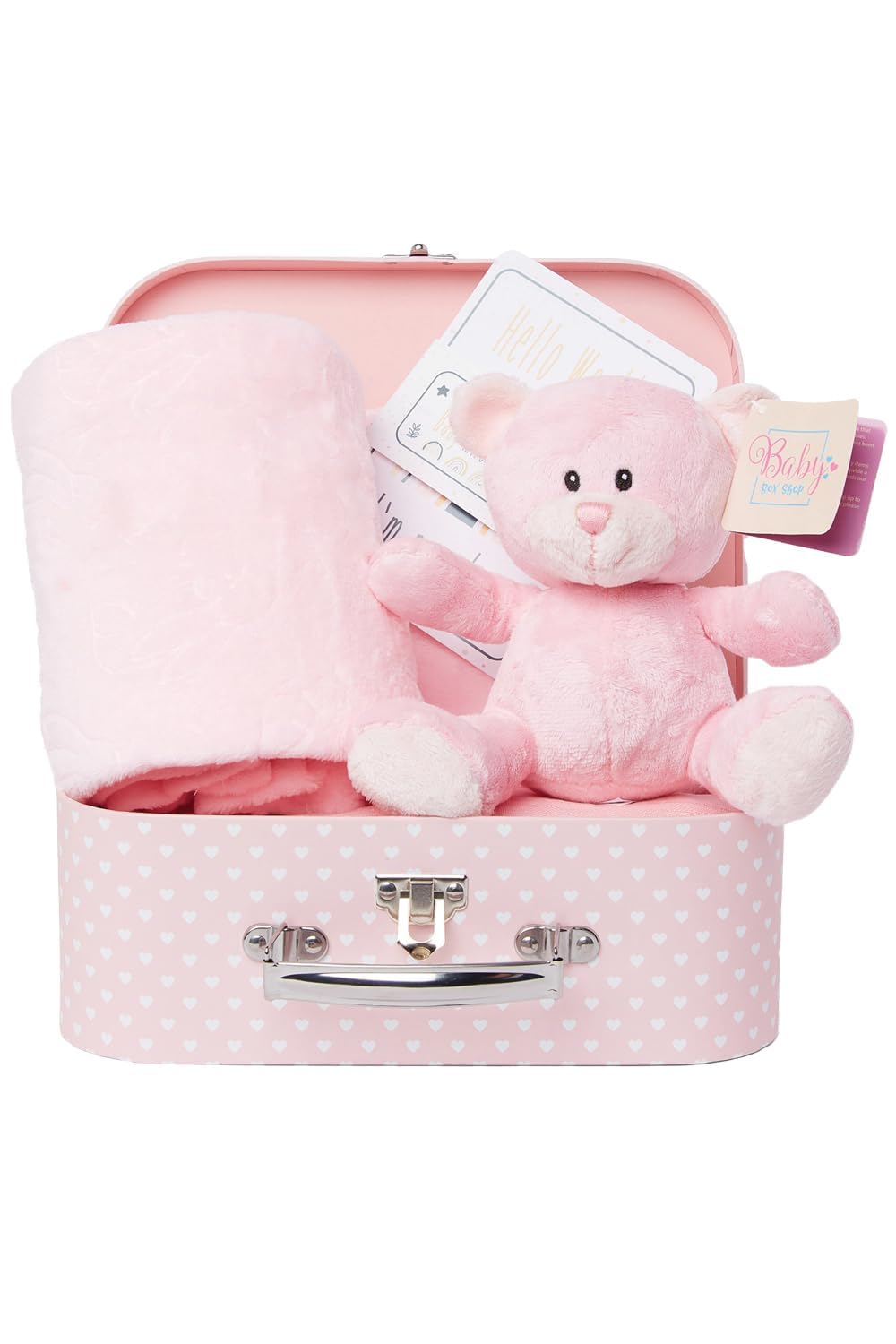 Newborn Baby Gift Set – Baby Hamper with 16 x Milestone Cards, Pink Teddy Bear & Soft Fleece Blanket – Ready to Gift for Baby Showers for Newborn Girls