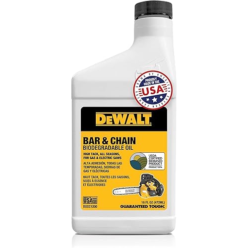 DEWALT – Biodegradable Bar & Chain Oil – Green, Eco-Friendly, Non-Toxic Professional Bar & Chainsaw Lubricant – Ultraclean All-Season Oil for Gas, Electric Saw, and Pole Saw, 16 oz