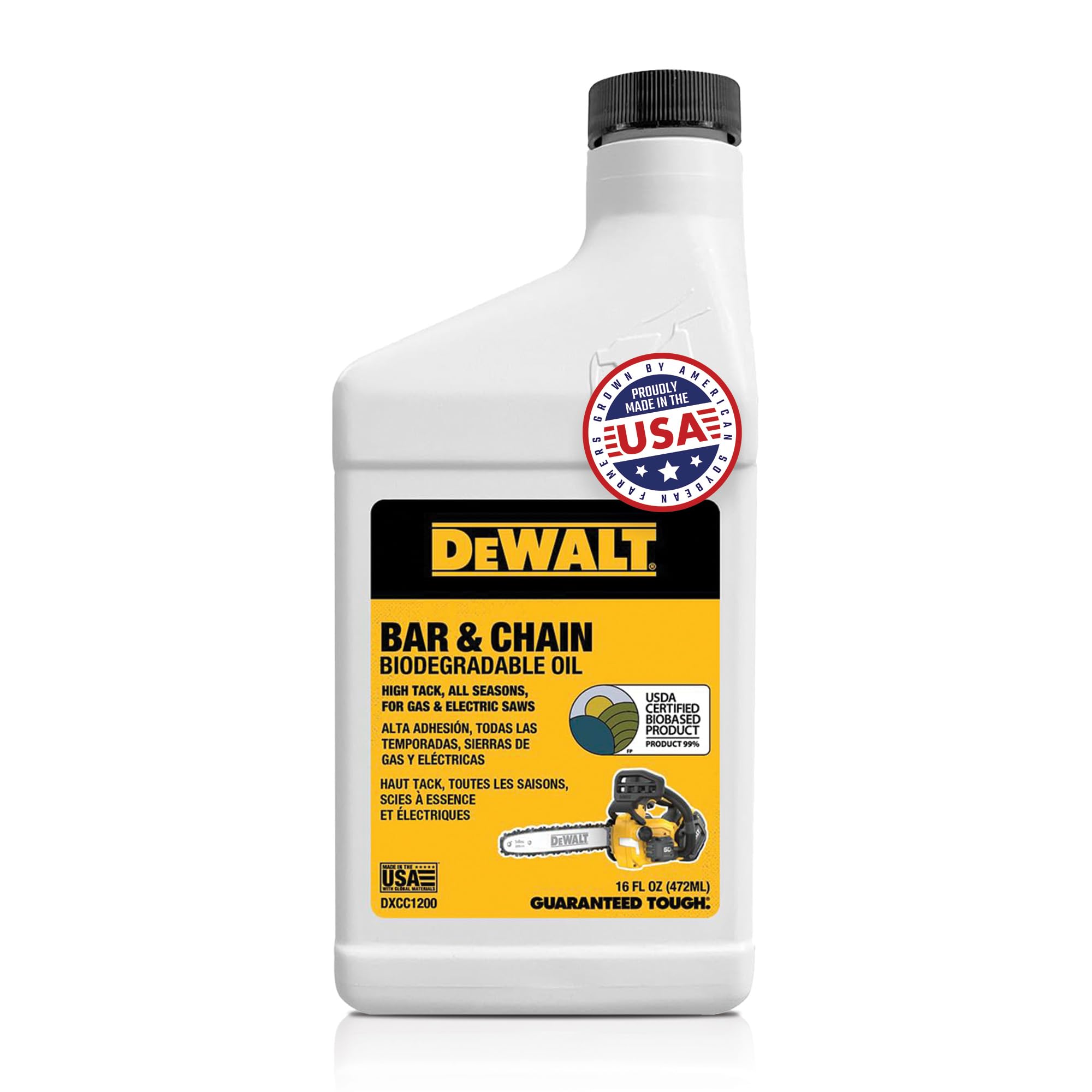 DEWALT Biodegradable Chainsaw Oil High Performance, Non Toxic Professional Lubricant Green, Eco-Friendly, Ultraclean, All Season Bar & Chain Lube, 16 oz