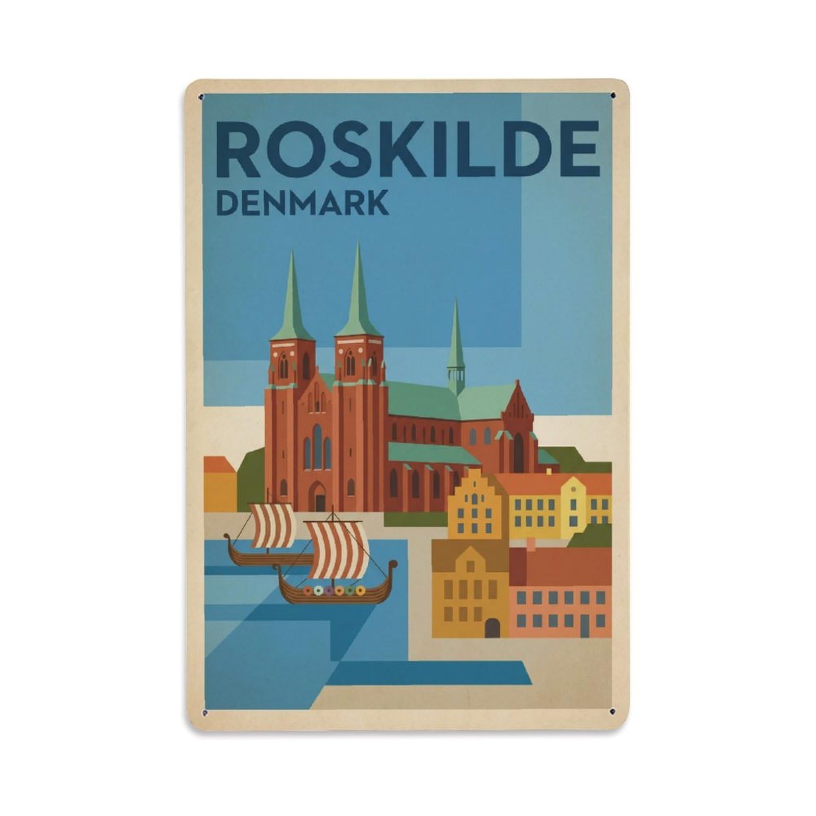 Metal Tin Sign Denmark Roskilde Travel Retro