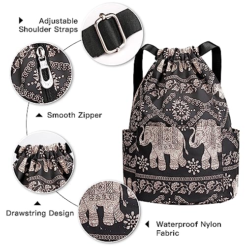 Drawstring Bags, Waterproof Gym Backpack Large Capacity Sports String Bag for Swimming Football Travel Beach Gymnastics Yoga Back Pack Oxford Print Rucksack Bag for Women Men - Image 4