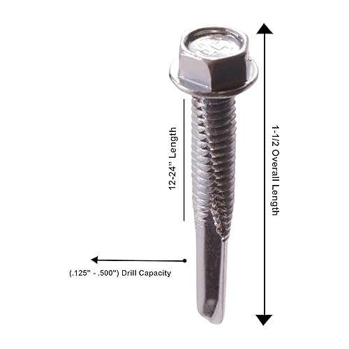 Miniatura 8 de Giro en U - 12-24 x 2 pulgadas Tek 5 tornillos hexagonales autoperforantes (paquete de 250)