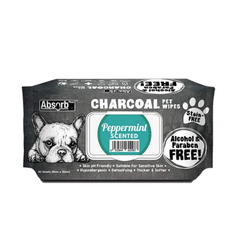 Absolute Pet Absorb Plus Charcoal Pet Wipes Peppermint 80 sheets