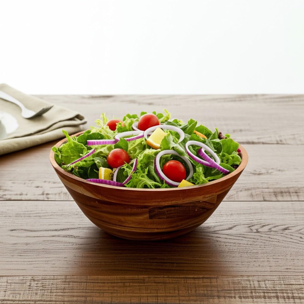 11-Inch Acacia Wood Salad Bowl, 1500 Cubic cm Volume, 1.5 Liter Capacity, Brown