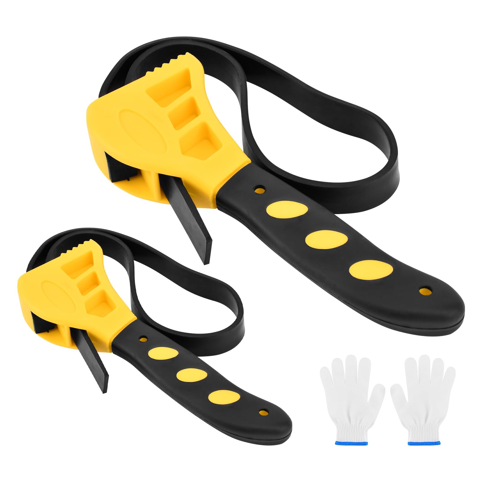 Juego de llaves de correa, 2 llaves de correa de goma de 8 pulgadas de diámetro y 6 pulgadas con un par de guantes, llave de Blet ajustable para tarro, filtro de agua, fontanería, fregadero, grifo