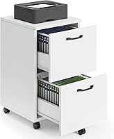 Sweetcrispy 2 Drawer White Wood Filing Cabinet with Lockable Wheels, Printer Stand & Under Desk Storage for Home Office