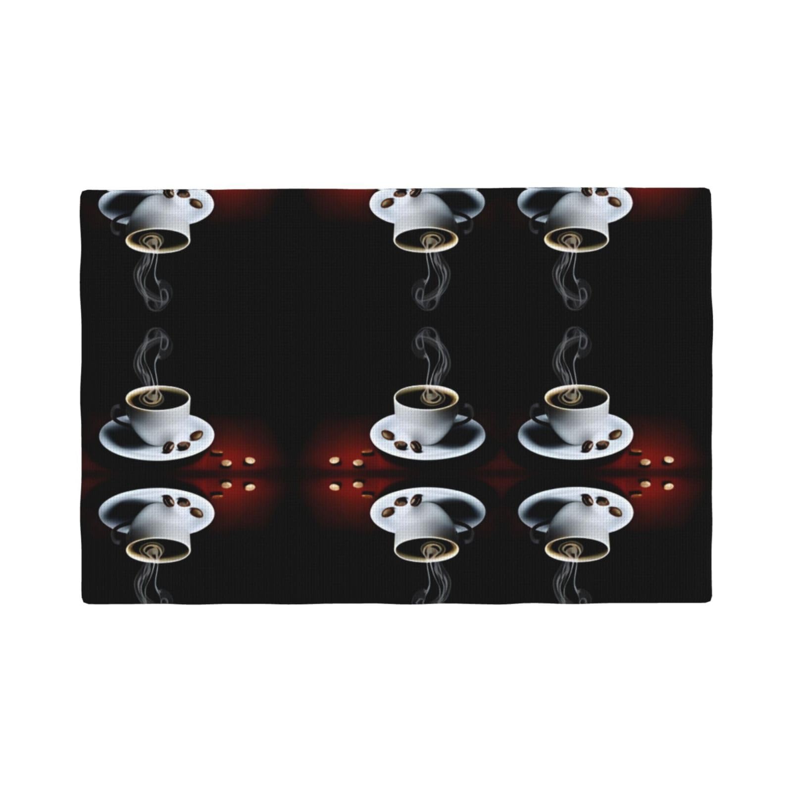 Hot Coffee with Coffee Bean Imitation Linen Placemat – Elegant Double-Sided Printed Table Mat for Home, Dining, Weddings