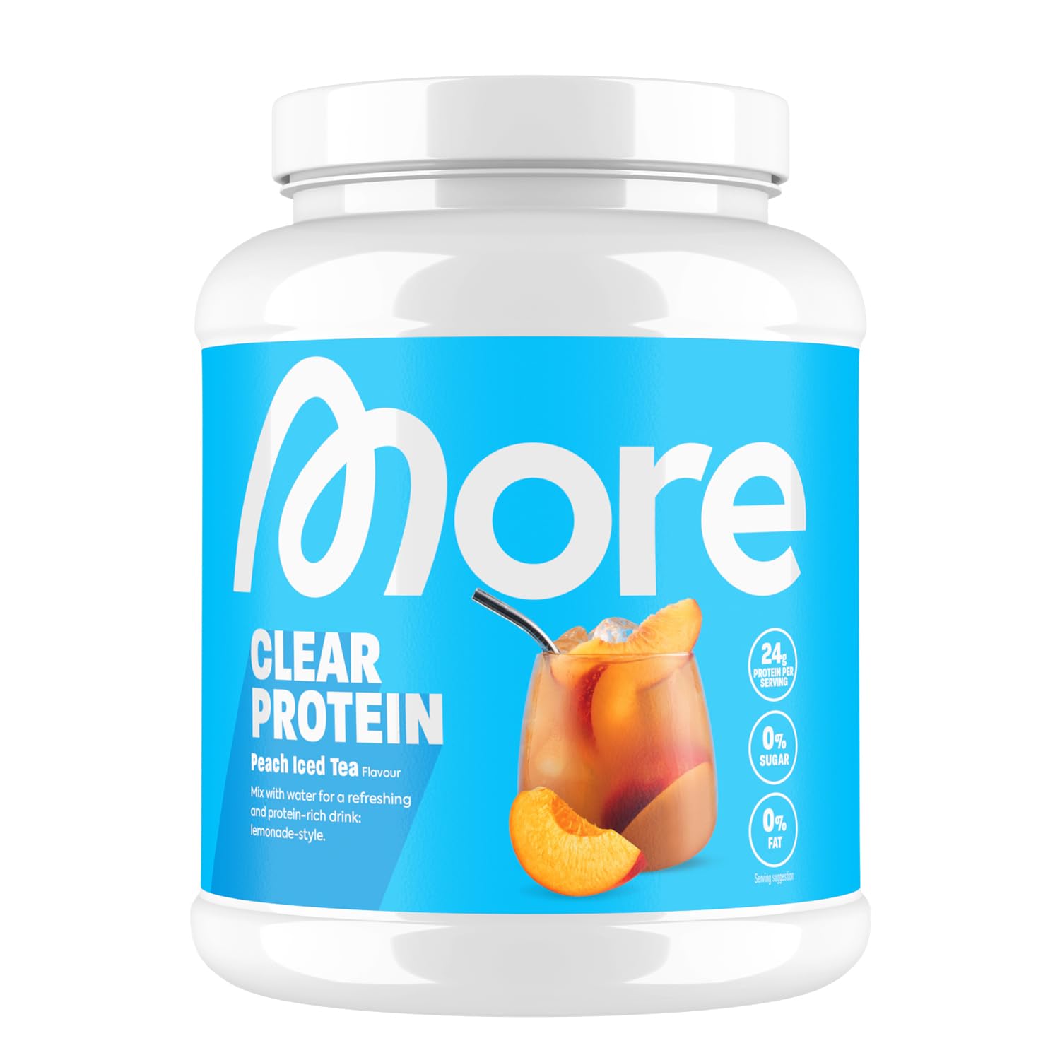 MORE Clear Protein, Peach Iced Tea, 600 g, Protein Drink mit Whey Isolat - made in Germany