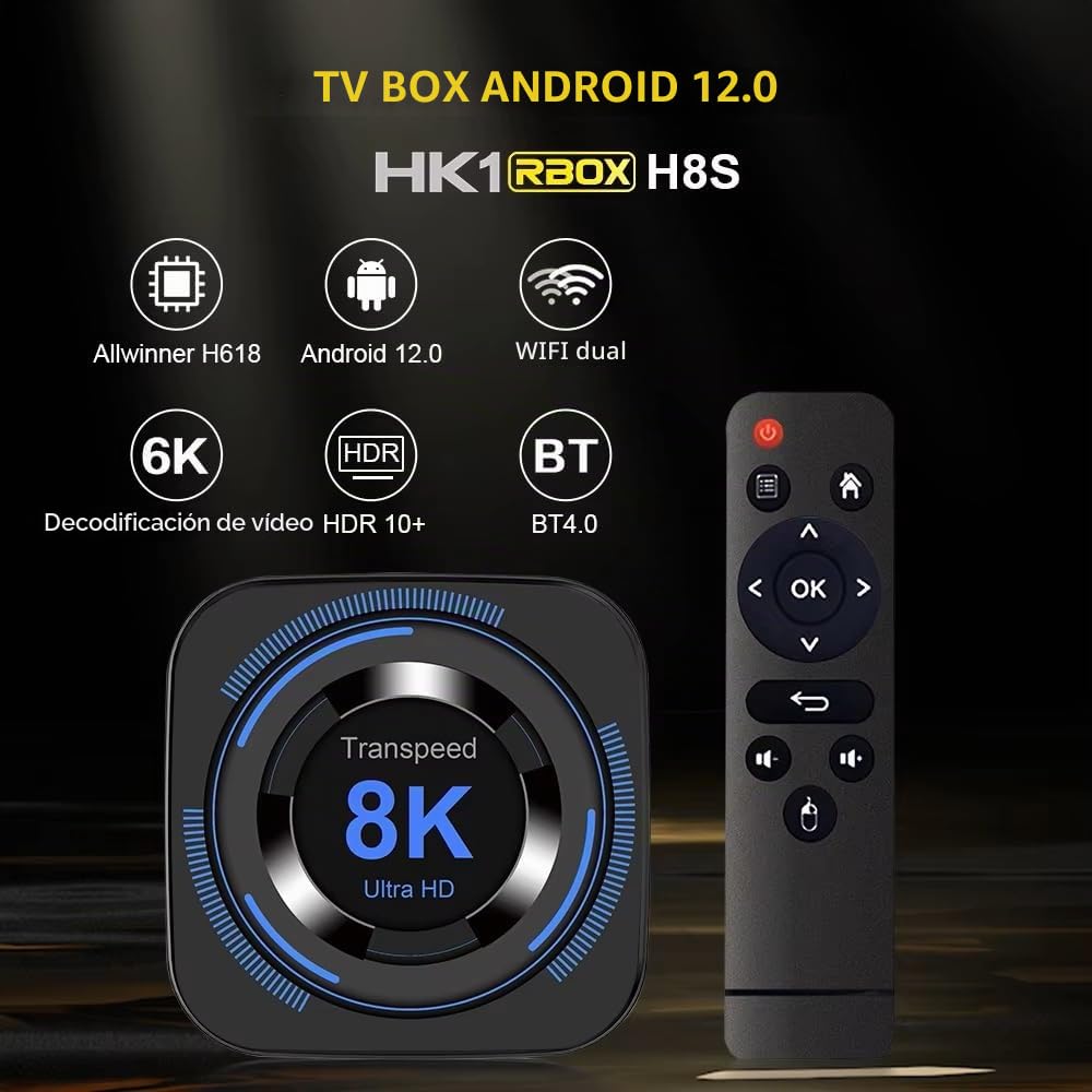 Decodificador Inteligente ATV Allwinner H313 ATV con Android 13 y Aplicaciones de TV, Bluetooth 5.0, Doble WiFi, 100 LAN, Control de Video 8K 4K, 3D (MX10 32g)
