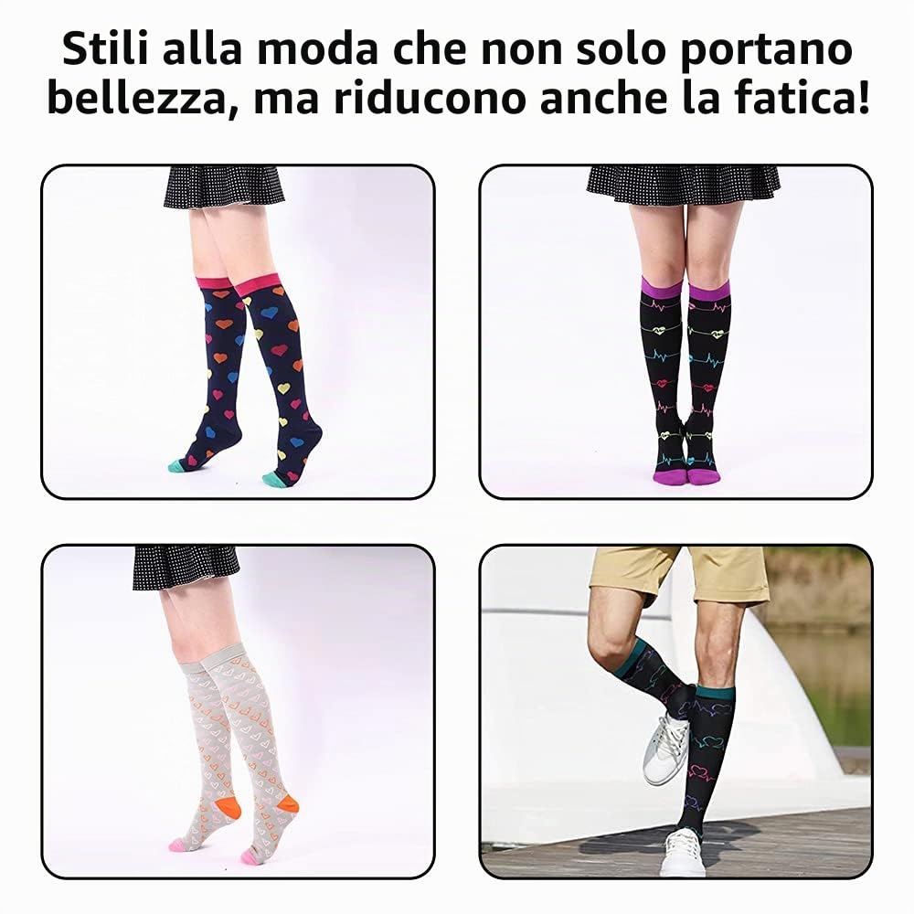 7 paia di calze a compressione mediche per uomo e donna, 15-20 mmHg, per atletica, vene varicose, corsa, ciclismo, escursionismo, aereo, viaggi, cura