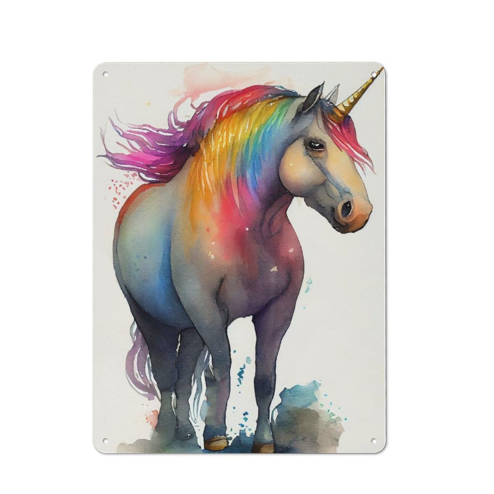 Junmoney Chubby Unicorn Watercolor For Garden Room Or Summerhouse, Vintage Tin Sign 40X30cm, For Display In Garden Rooms And Summerhouses