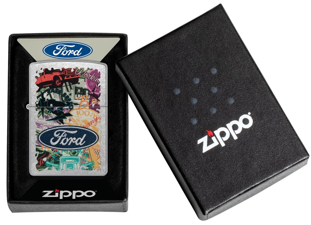 Zippo Briquet Tempête - Design Ford - Street Chrome, Color Image - Rechargeable - Réutilisable - Design Coupe-Vent - Coffret Cadeau - Fabriqué aux États-Unis
