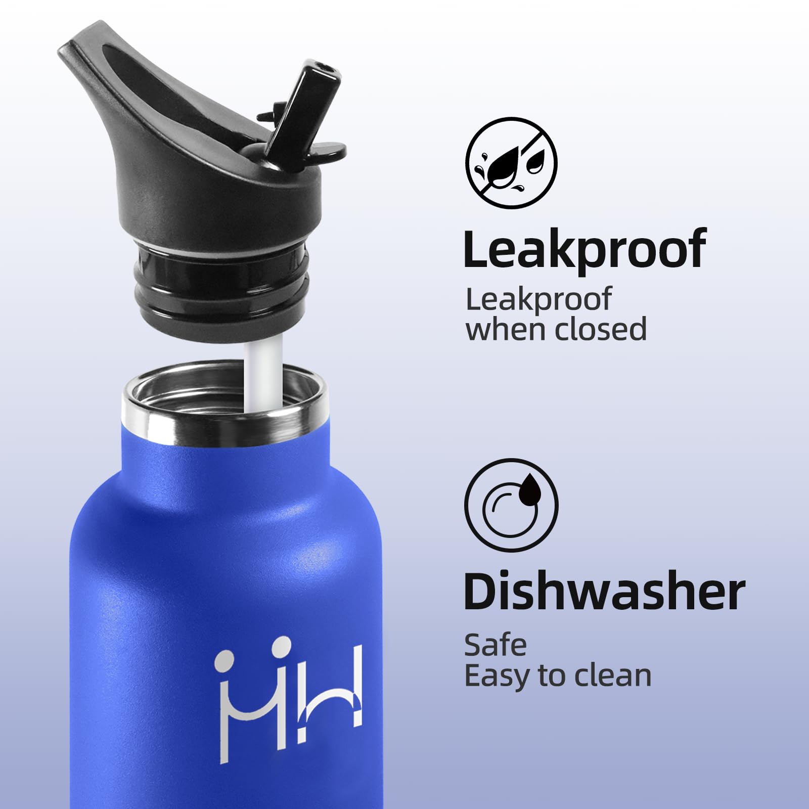 Borraccia Termica, 1000 ml Senza BPA, Borracce Termiche, 18/8 Acciaio Inossidabile, Borraccia Acciaio Inox, Bottiglia Acqua Con Cannuccia e 2 Coperchi, Borracce per Campeggio, Ufficio - Blu reale