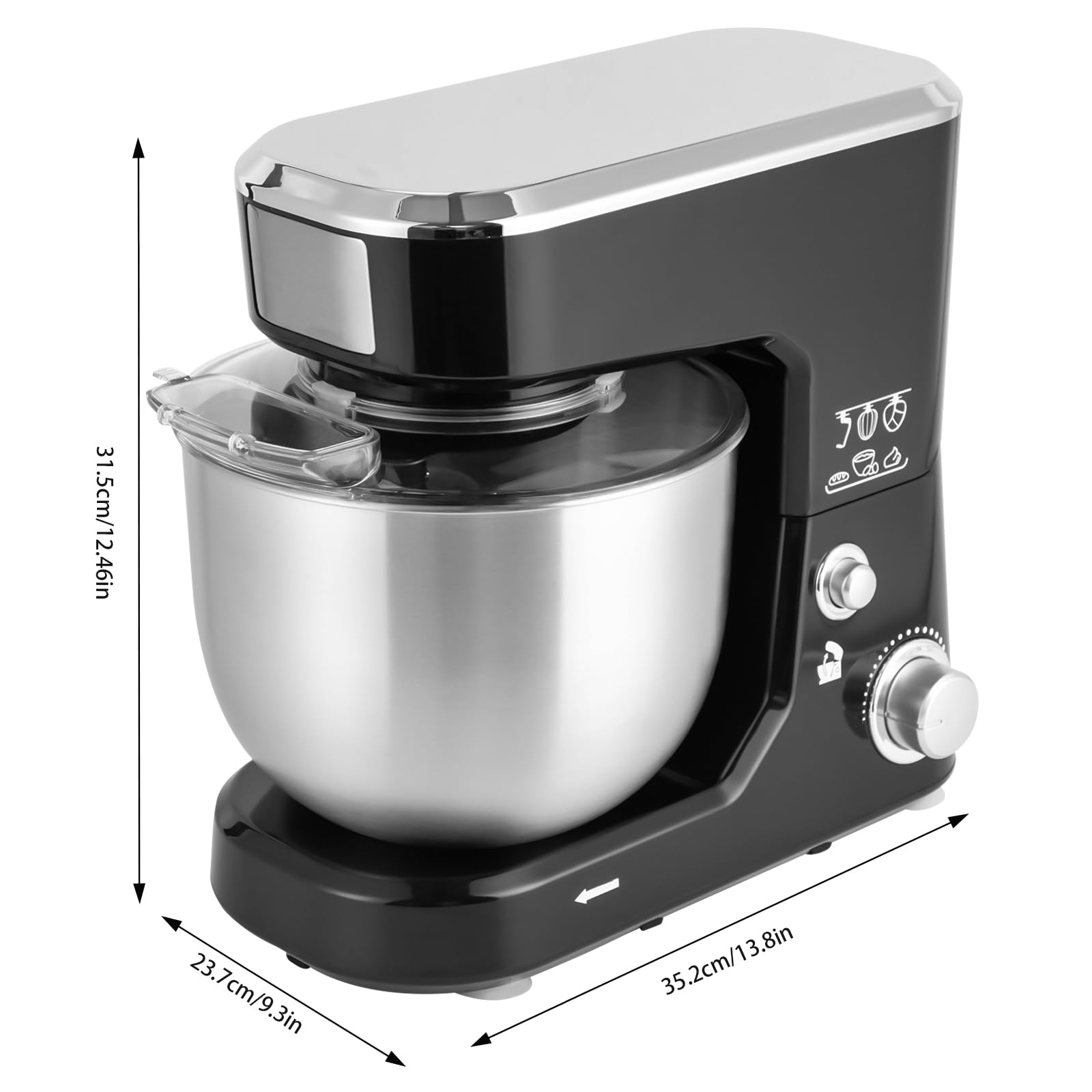 Robot da cucina da 5 l, impastatrice da 1000 W, con 3 livelli di velocità, impastatrice in acciaio inox 304, frullatore cucina, tritacarne elettrico, con frusta e gancio per impastare