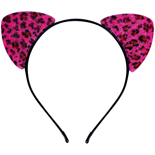 ASHONE Cat Ears Headband for Women Cheetah Ears Headband Costume Hair Accessories for Halloween Party Cosplay Rose Pink